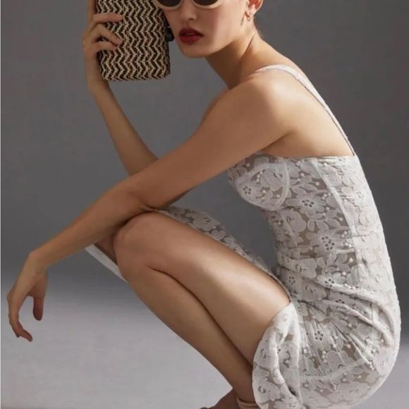 Anthropologie Hutch Slim Lace Corset Midi Maxi Dress Ivory Nude Lined - Picture 6 of 9